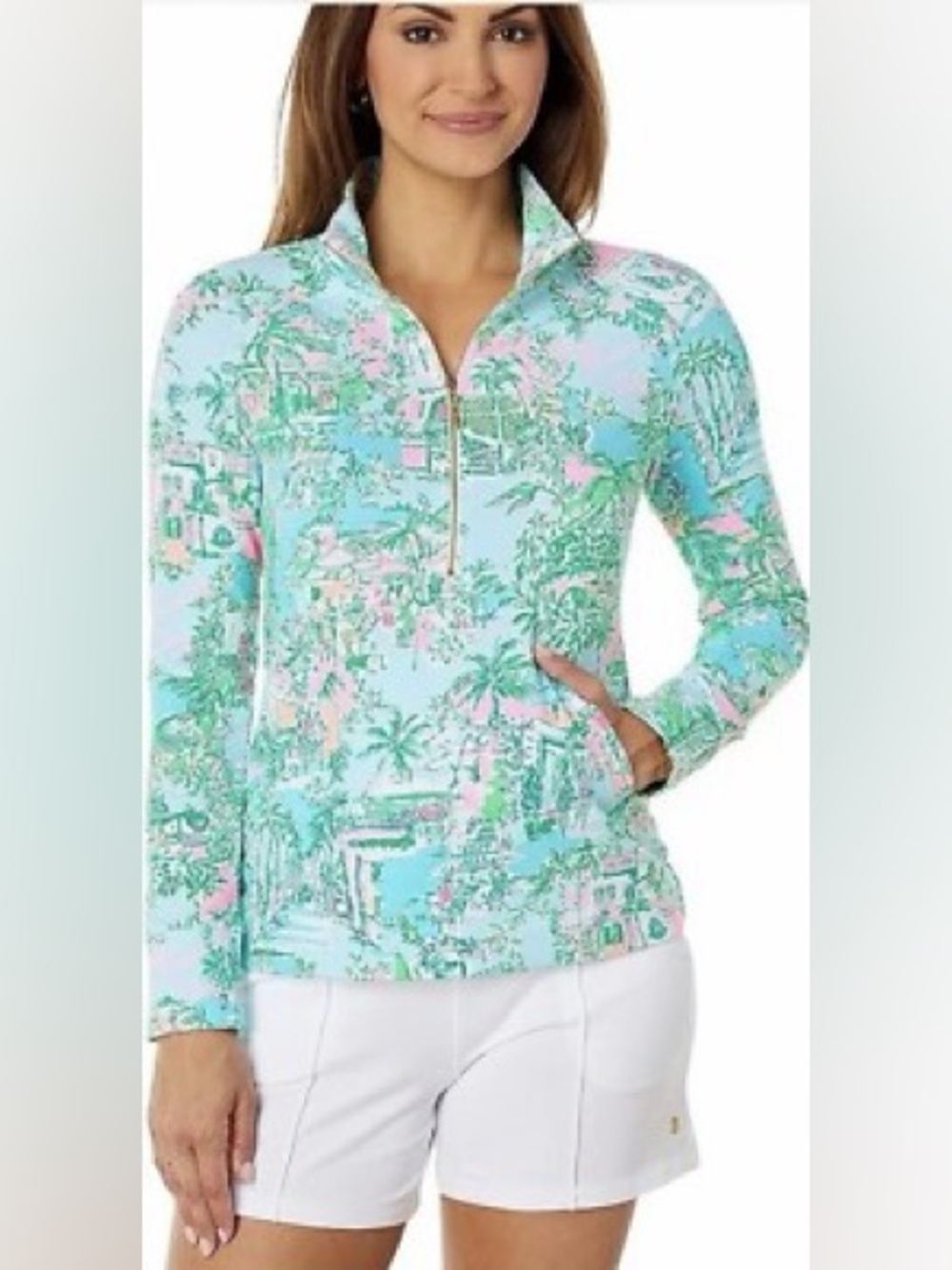 Lilly Pulitzer Palm Beach Aqua Pink Green Half-Zip Pullover